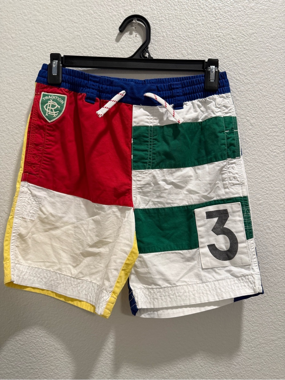 Polo by Ralph Lauren Colorblock Patch Swim Trunks in Red, Green, White & Blue